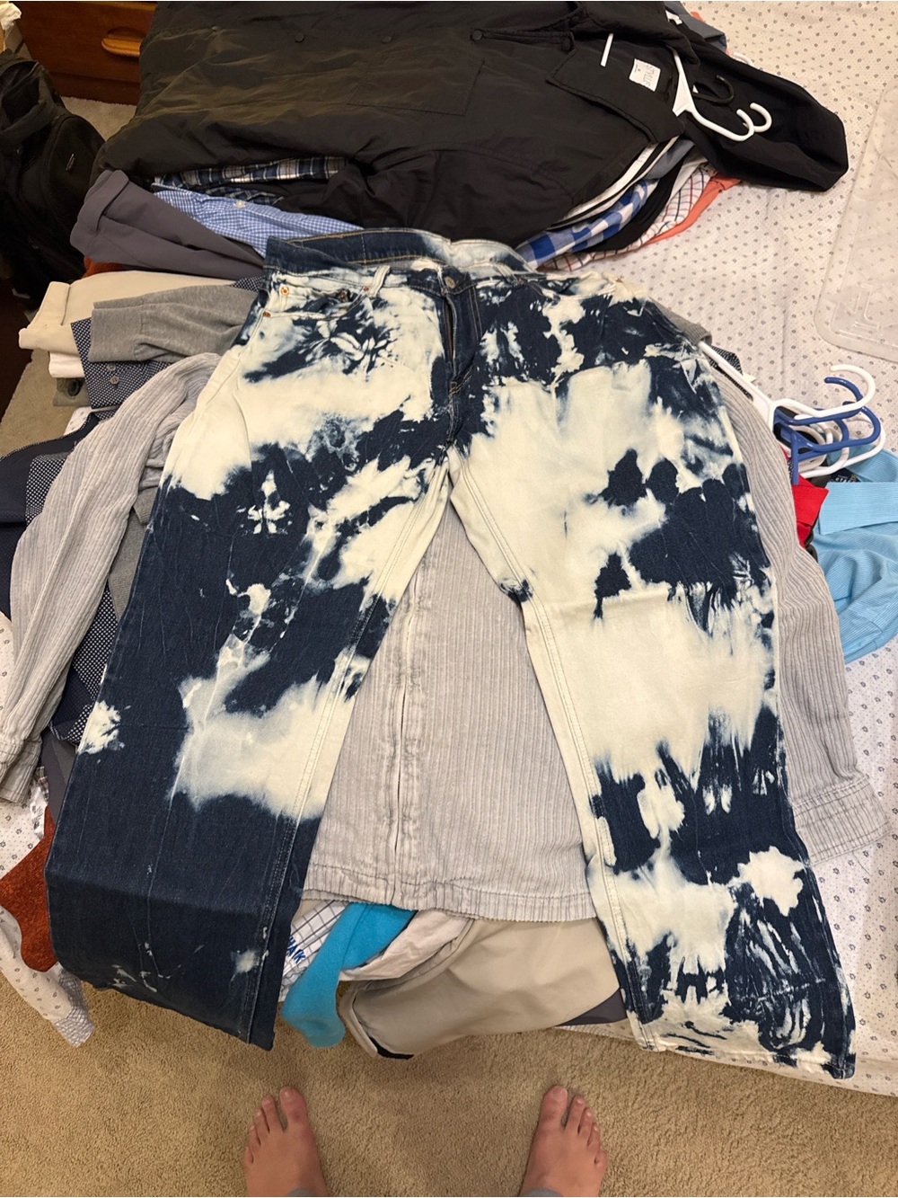 Levi's Mens Bleach Tie-Dye Bootcut Jeans - Navy and White